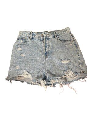 PacSun High Rise Icon Distressed Denim Shorts Size 28 Light Wash Button Fly